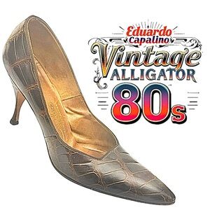 Eduardo Capalino Vintage Alligator Leather Pumps Brown Heels Womens 8.5 AAA